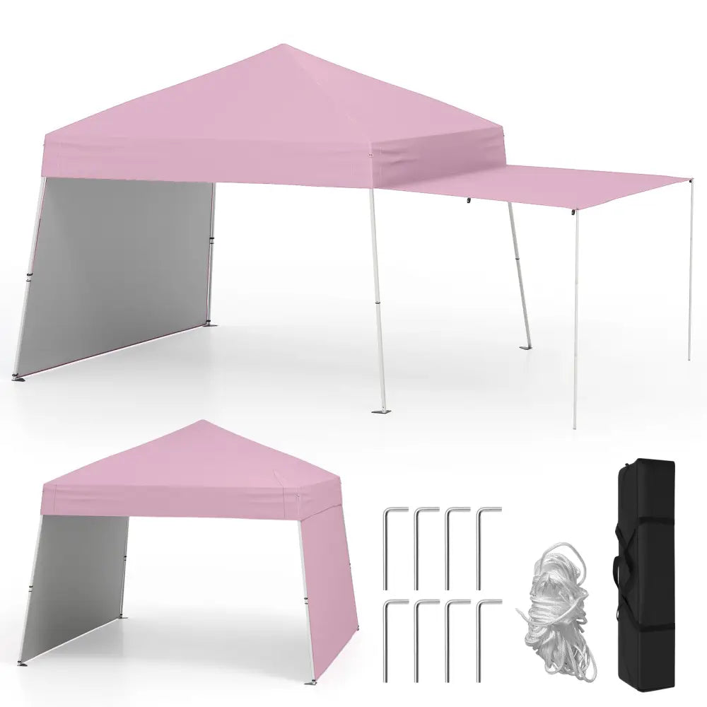 14 x 9.2 Feet Pop up Canopy Tent with 2 Convertible Sidewalls to Awning and Stakes-Pink - Pink - Canopies