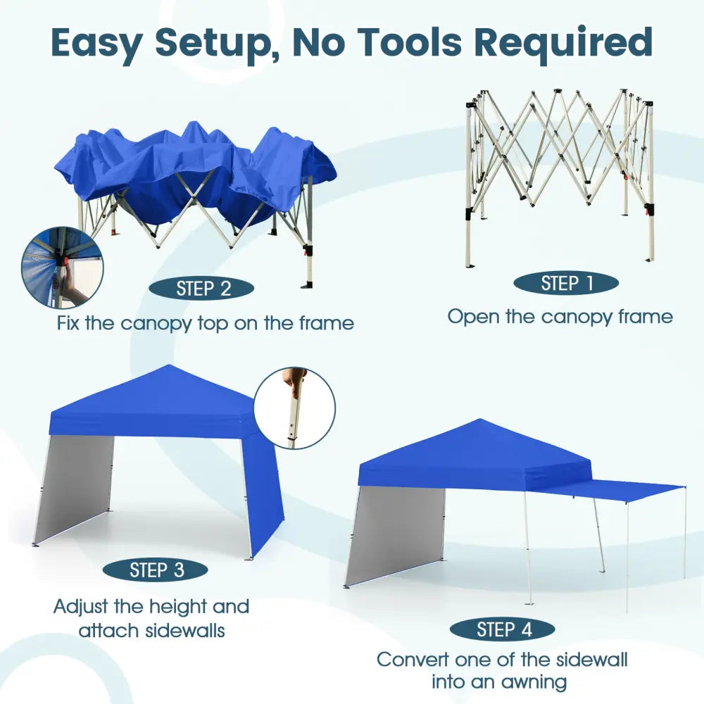14 x 9.2 Feet Pop up Canopy Tent with 2 Convertible Sidewalls to Awning and Stakes-Blue - Blue - Canopies
