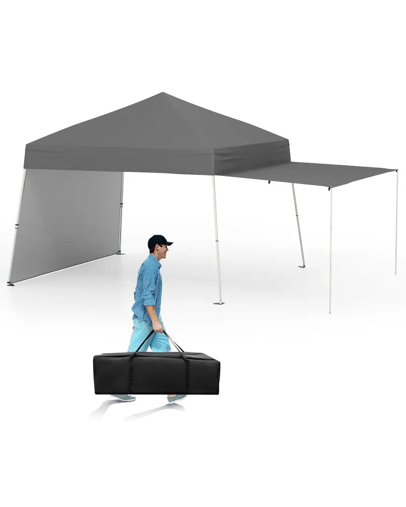 14 x 9.2 Feet Pop up Canopy Tent with 2 Convertible Sidewalls to Awning and Stakes-Gray - Gray - Canopies