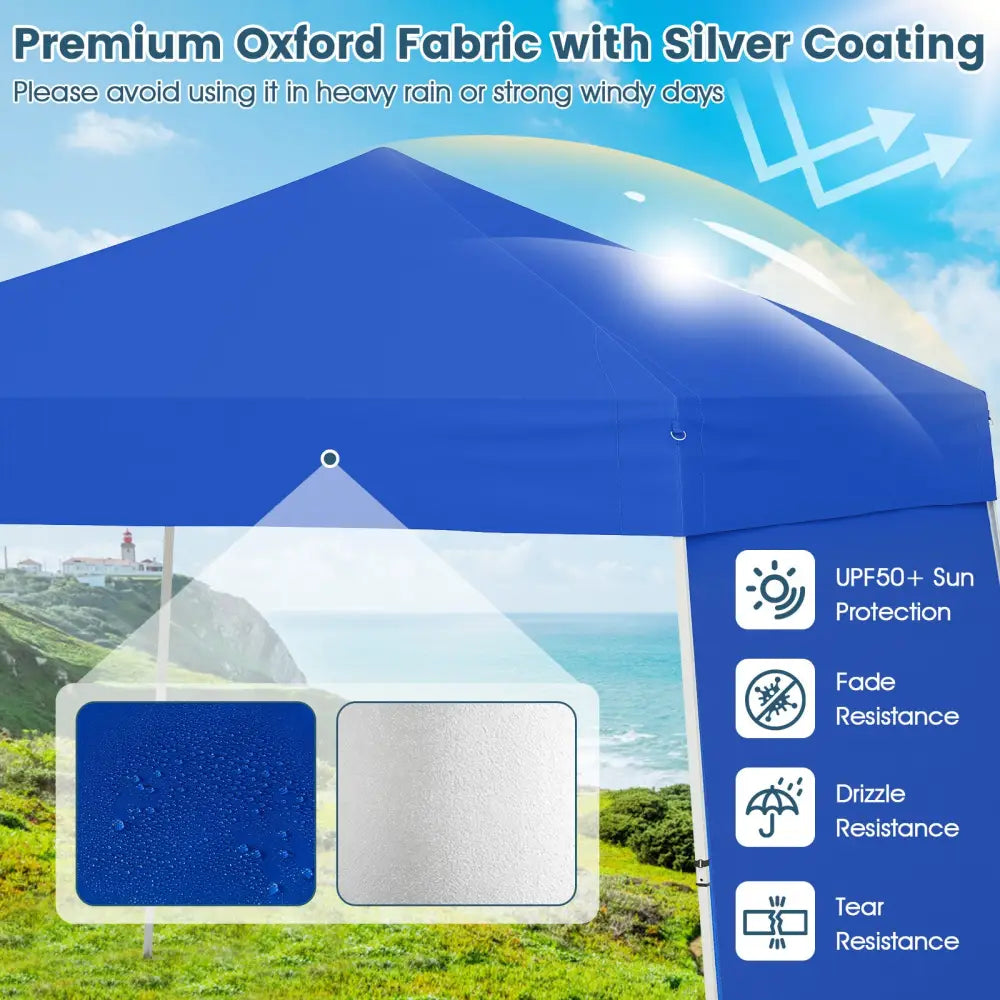 14 x 9.2 Feet Pop up Canopy Tent with 2 Convertible Sidewalls to Awning and Stakes-Blue - Blue - Canopies