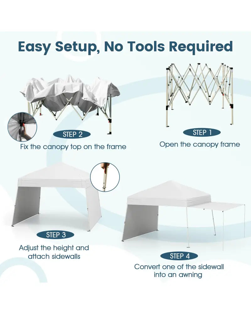 14 x 9.2 Feet Pop up Canopy Tent with 2 Convertible Sidewalls to Awning and Stakes-White - White - Canopies