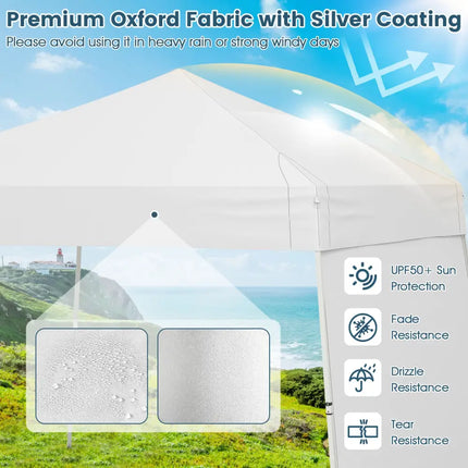 14 x 9.2 Feet Pop up Canopy Tent with 2 Convertible Sidewalls to Awning and Stakes-White - White - Canopies