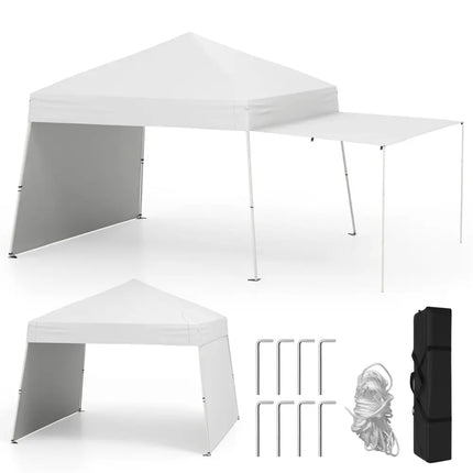 14 x 9.2 Feet Pop up Canopy Tent with 2 Convertible Sidewalls to Awning and Stakes-White - White - Canopies