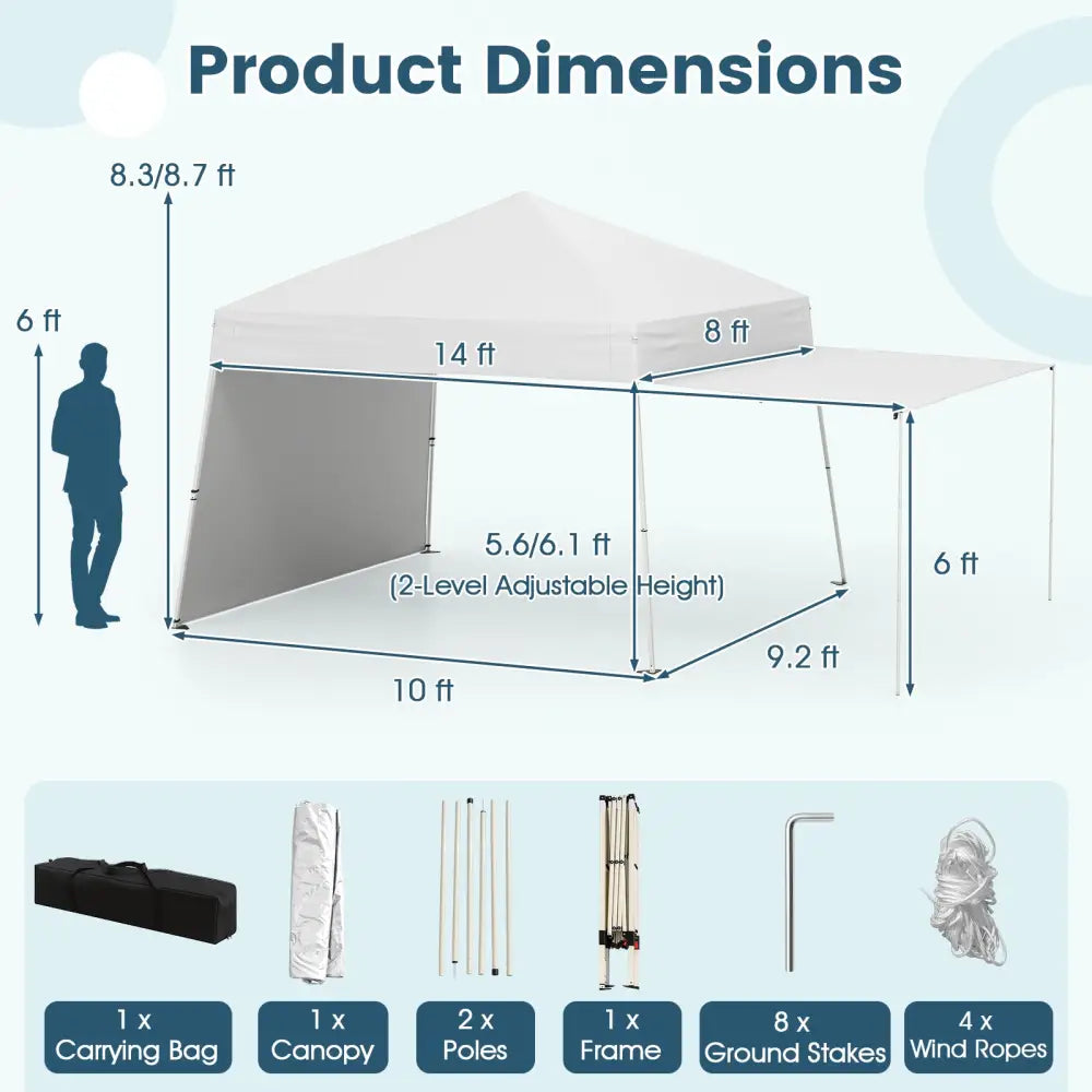 14 x 9.2 Feet Pop up Canopy Tent with 2 Convertible Sidewalls to Awning and Stakes-White - White - Canopies