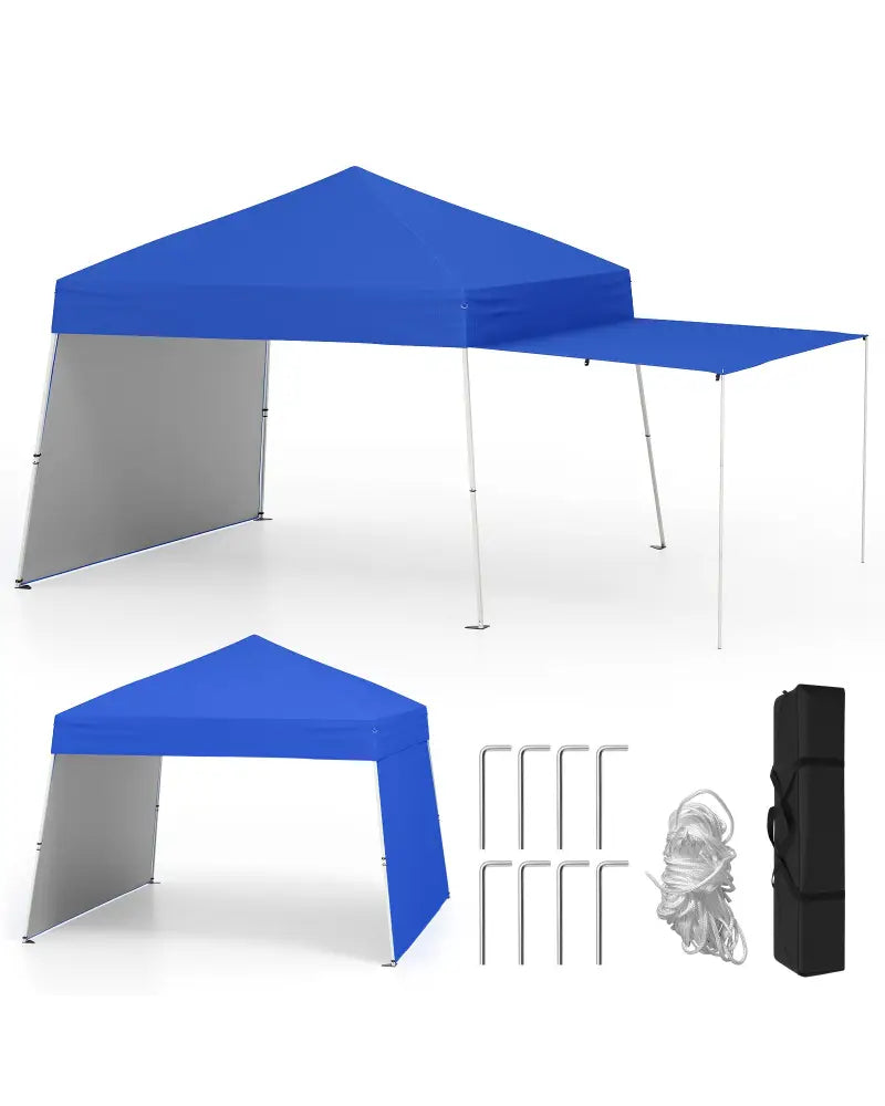 14 x 9.2 Feet Pop up Canopy Tent with 2 Convertible Sidewalls to Awning and Stakes-Blue - Blue - Canopies