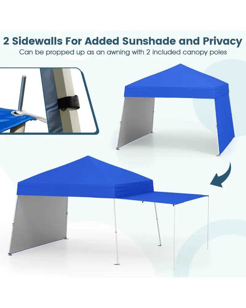 14 x 9.2 Feet Pop up Canopy Tent with 2 Convertible Sidewalls to Awning and Stakes-Blue - Blue - Canopies