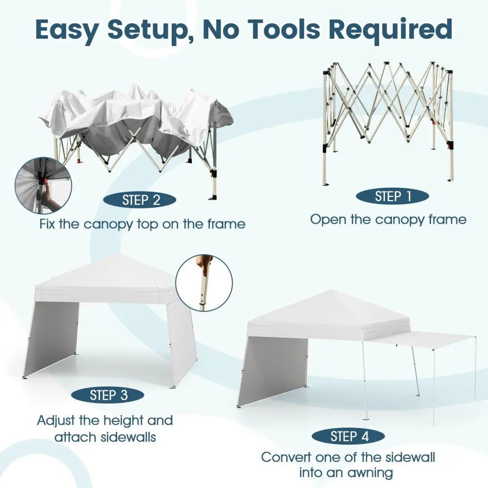 14 x 9.2 Feet Pop up Canopy Tent with 2 Convertible Sidewalls to Awning and Stakes-White - White - Canopies