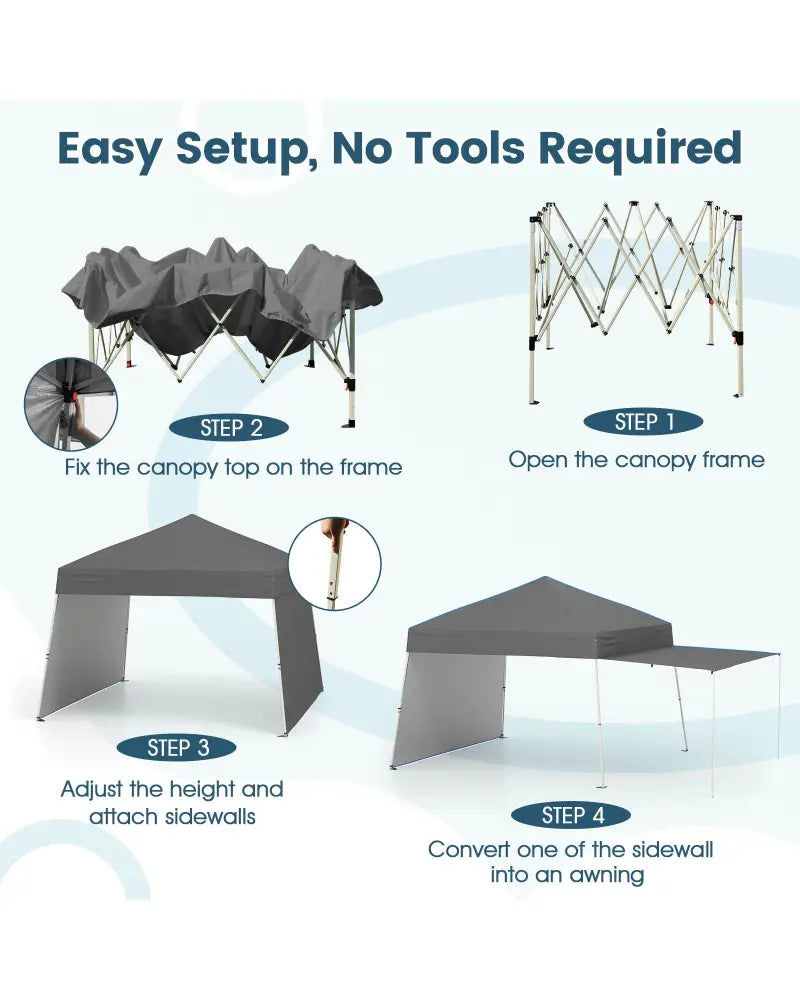 14 x 9.2 Feet Pop up Canopy Tent with 2 Convertible Sidewalls to Awning and Stakes-Gray - Gray - Canopies