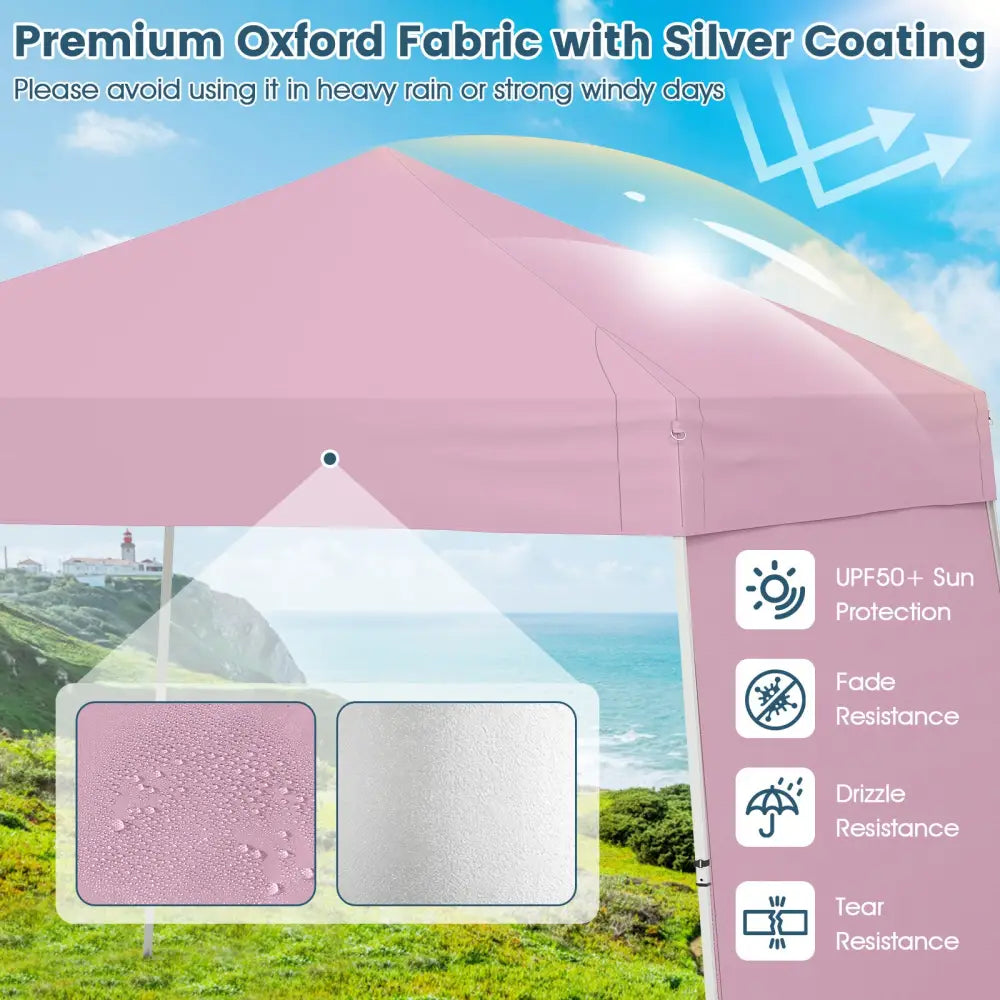 14 x 9.2 Feet Pop up Canopy Tent with 2 Convertible Sidewalls to Awning and Stakes-Pink - Pink - Canopies