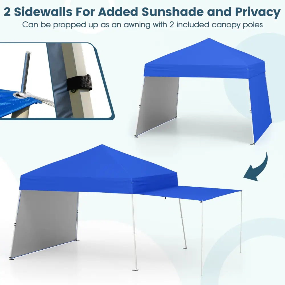 14 x 9.2 Feet Pop up Canopy Tent with 2 Convertible Sidewalls to Awning and Stakes-Blue - Blue - Canopies