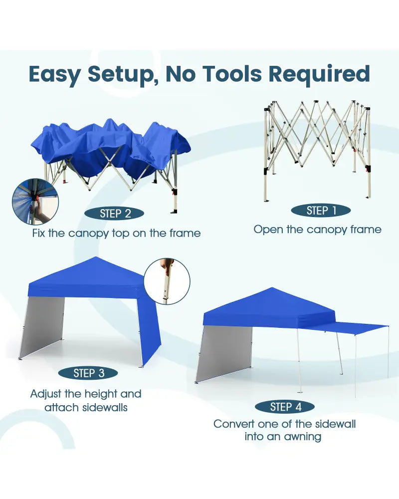 14 x 9.2 Feet Pop up Canopy Tent with 2 Convertible Sidewalls to Awning and Stakes-Blue - Blue - Canopies