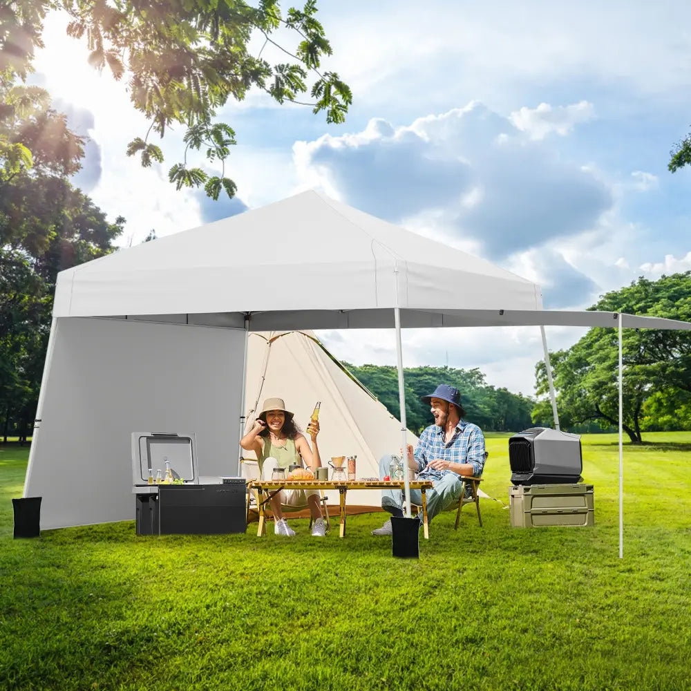 14 x 9.2 Feet Pop up Canopy Tent with 2 Convertible Sidewalls to Awning and Stakes-White - White - Canopies