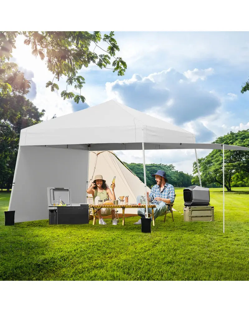 14 x 9.2 Feet Pop up Canopy Tent with 2 Convertible Sidewalls to Awning and Stakes-White - White - Canopies