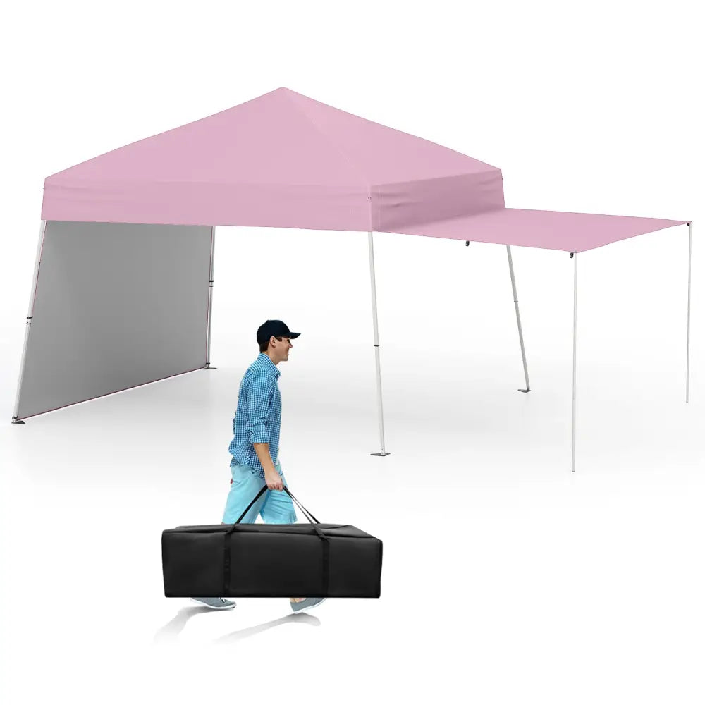 14 x 9.2 Feet Pop up Canopy Tent with 2 Convertible Sidewalls to Awning and Stakes-Pink - Pink - Canopies