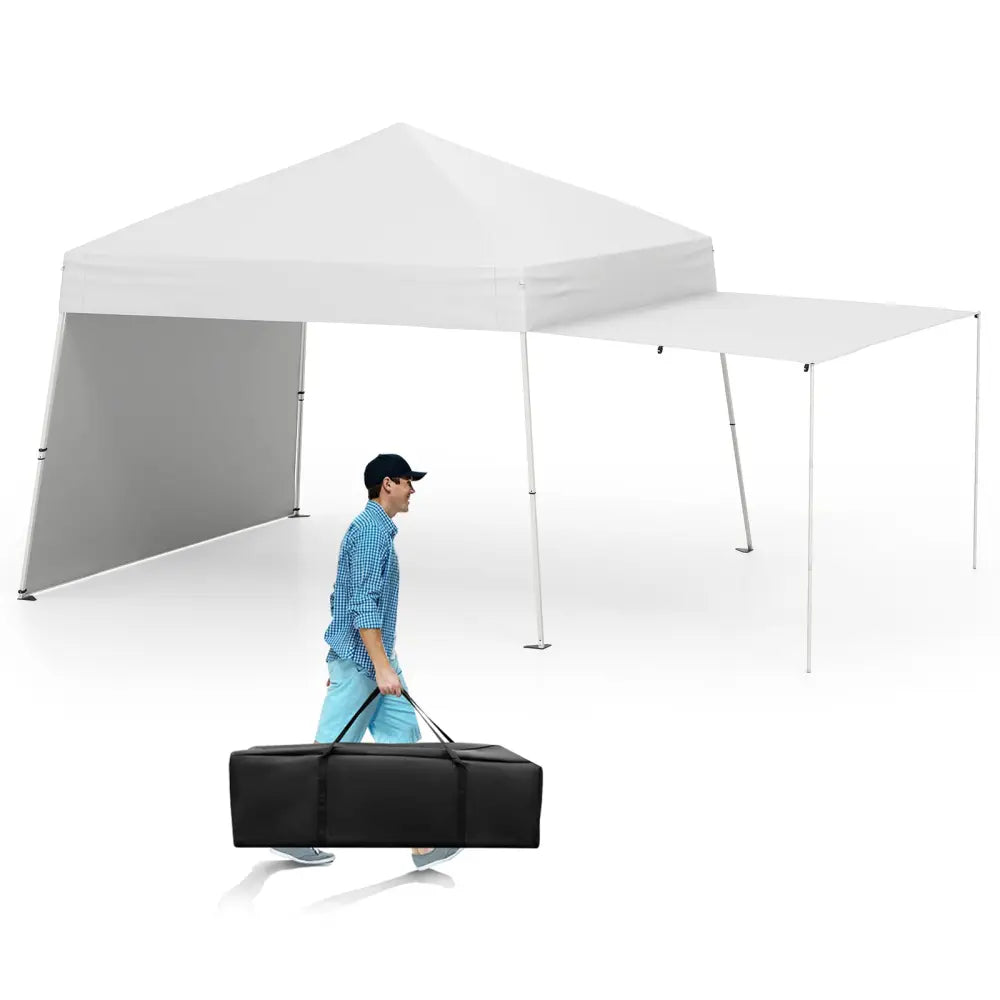 14 x 9.2 Feet Pop up Canopy Tent with 2 Convertible Sidewalls to Awning and Stakes-White - White - Canopies
