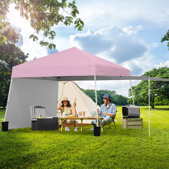 14 x 9.2 Feet Pop up Canopy Tent with 2 Convertible Sidewalls to Awning and Stakes-Pink - Pink - Canopies
