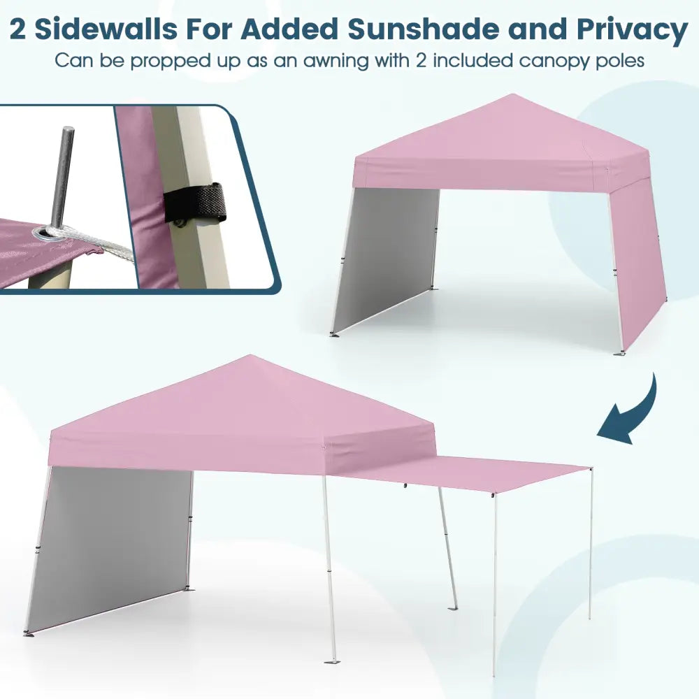 14 x 9.2 Feet Pop up Canopy Tent with 2 Convertible Sidewalls to Awning and Stakes-Pink - Pink - Canopies