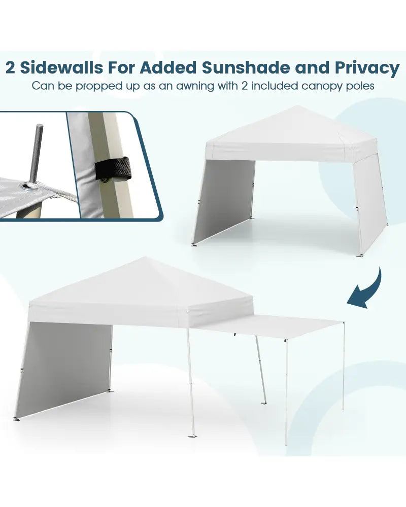 14 x 9.2 Feet Pop up Canopy Tent with 2 Convertible Sidewalls to Awning and Stakes-White - White - Canopies