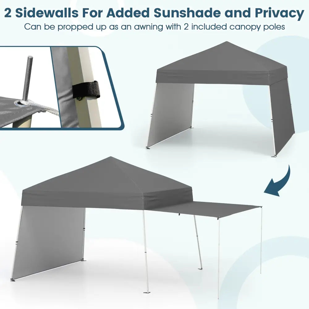 14 x 9.2 Feet Pop up Canopy Tent with 2 Convertible Sidewalls to Awning and Stakes-Gray - Gray - Canopies