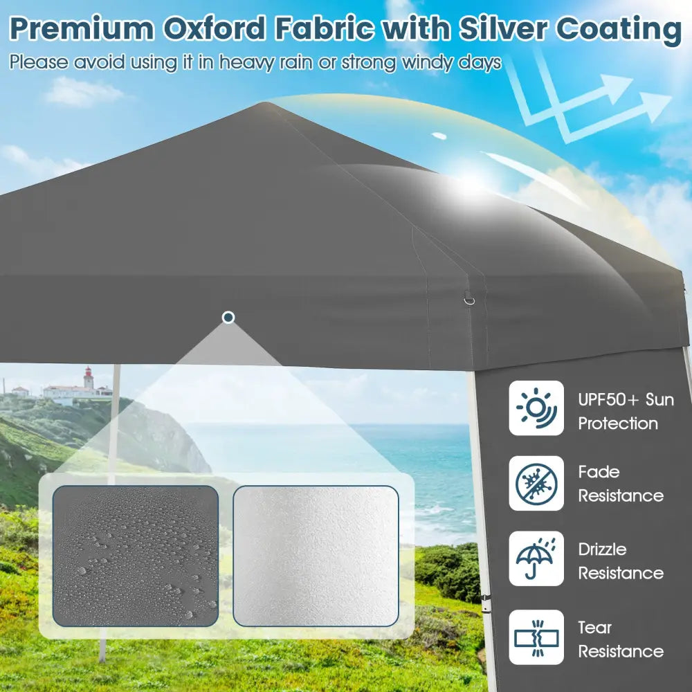14 x 9.2 Feet Pop up Canopy Tent with 2 Convertible Sidewalls to Awning and Stakes-Gray - Gray - Canopies