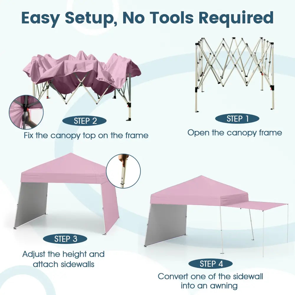 14 x 9.2 Feet Pop up Canopy Tent with 2 Convertible Sidewalls to Awning and Stakes-Pink - Pink - Canopies