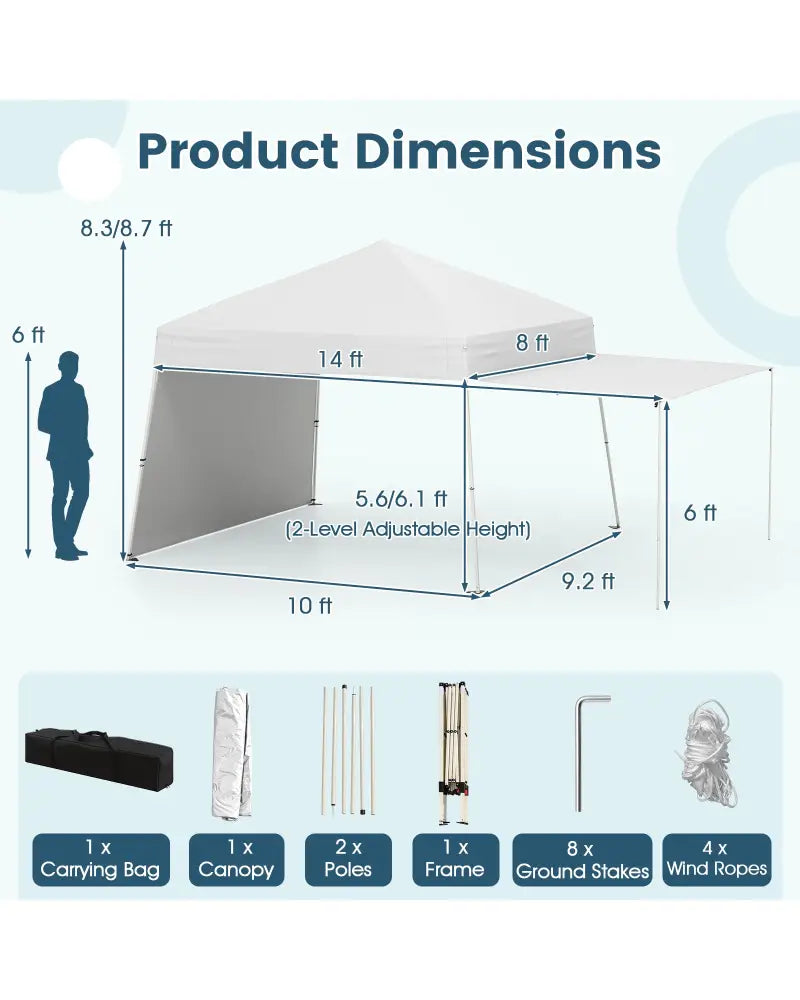 14 x 9.2 Feet Pop up Canopy Tent with 2 Convertible Sidewalls to Awning and Stakes-White - White - Canopies