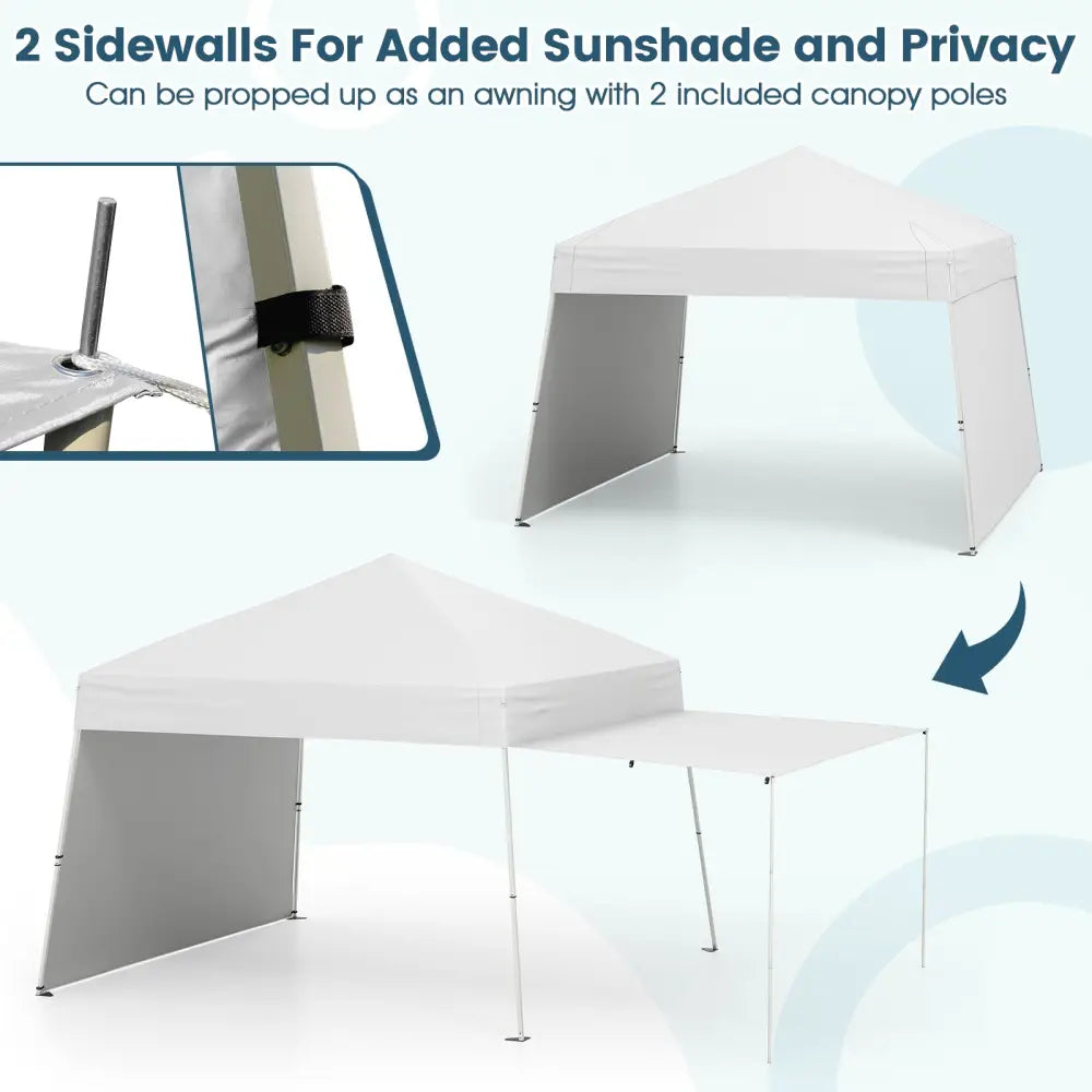 14 x 9.2 Feet Pop up Canopy Tent with 2 Convertible Sidewalls to Awning and Stakes-White - White - Canopies
