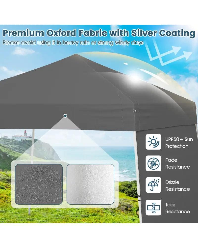 14 x 9.2 Feet Pop up Canopy Tent with 2 Convertible Sidewalls to Awning and Stakes-Gray - Gray - Canopies