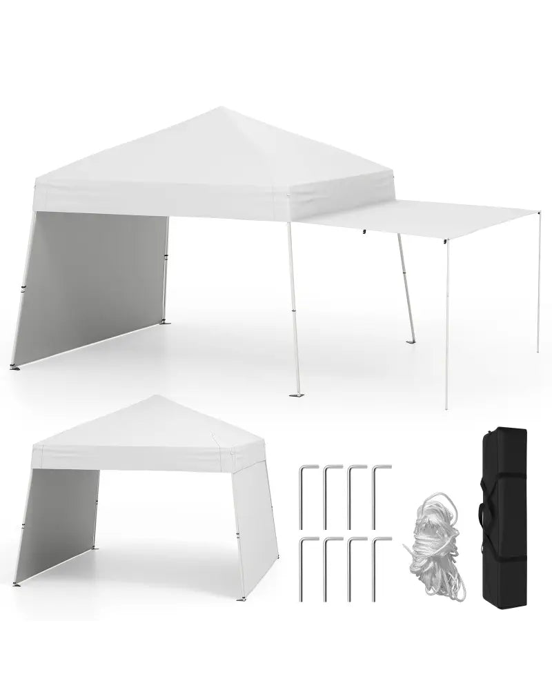 14 x 9.2 Feet Pop up Canopy Tent with 2 Convertible Sidewalls to Awning and Stakes-White - White - Canopies