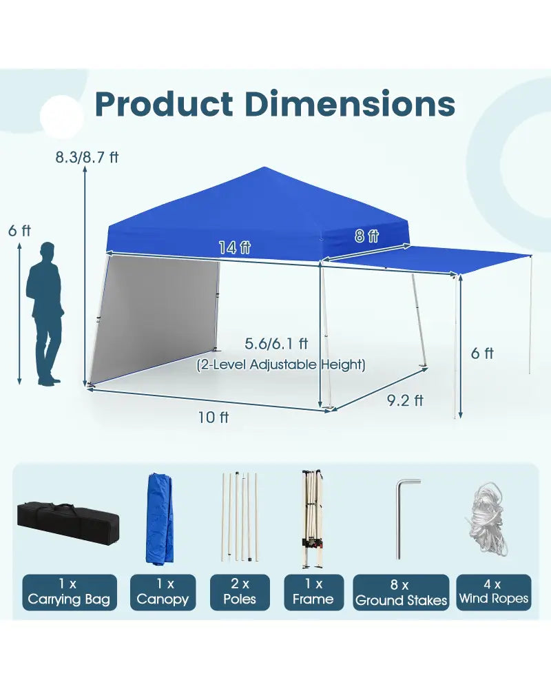 14 x 9.2 Feet Pop up Canopy Tent with 2 Convertible Sidewalls to Awning and Stakes-Blue - Blue - Canopies