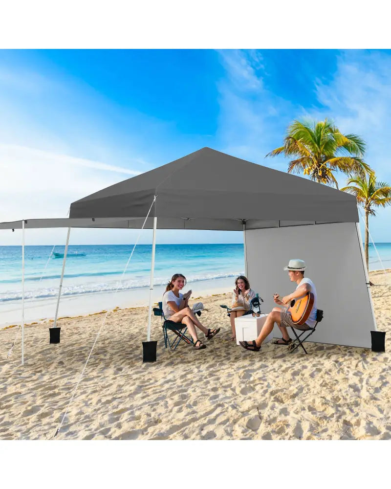 14 x 9.2 Feet Pop up Canopy Tent with 2 Convertible Sidewalls to Awning and Stakes-Gray - Gray - Canopies