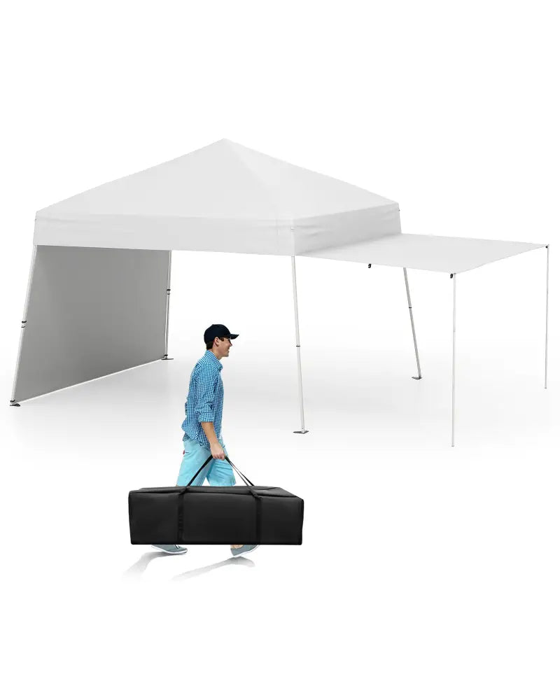 14 x 9.2 Feet Pop up Canopy Tent with 2 Convertible Sidewalls to Awning and Stakes-White - White - Canopies