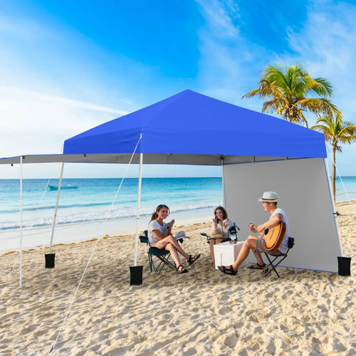 14 x 9.2 Feet Pop up Canopy Tent with 2 Convertible Sidewalls to Awning and Stakes-Blue - Blue - Canopies