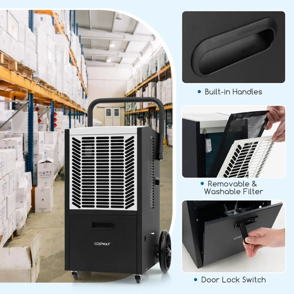 140 Pints Commercial Dehumidifier Crawl Space Dehumidifier with Pump and Drain Hose-White - White - Dehumidifiers