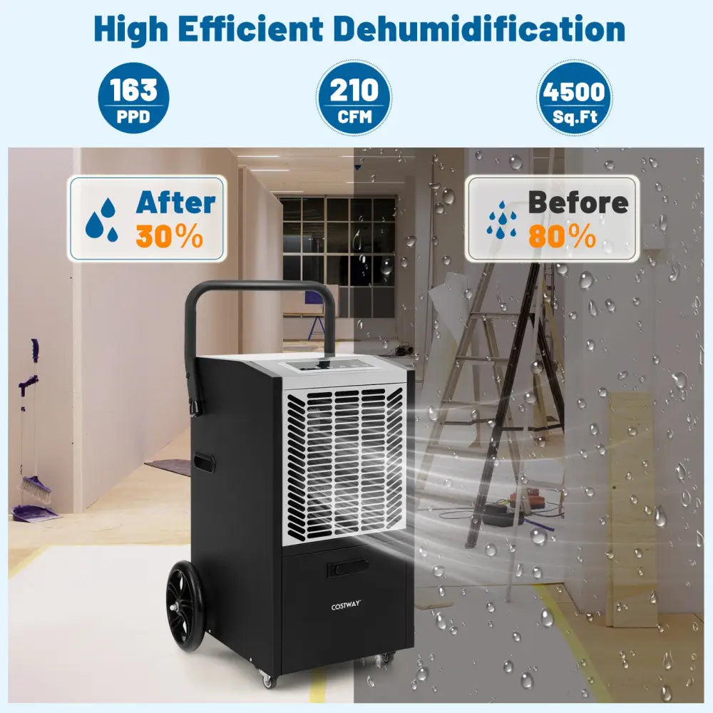 140 Pints Commercial Dehumidifier Crawl Space Dehumidifier with Pump and Drain Hose-White - White - Dehumidifiers