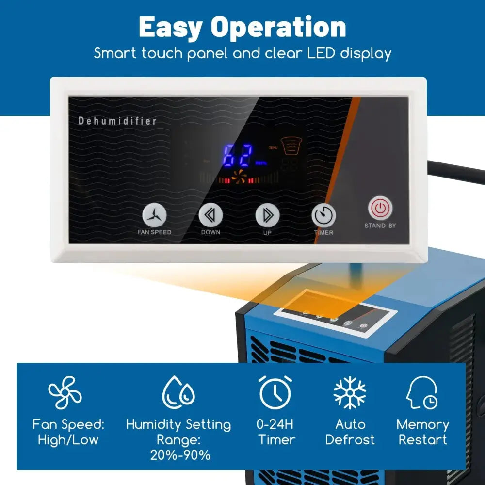 140 Pints Commercial Dehumidifier Crawl Space Dehumidifier with Pump and Drain Hose-Blue Costway