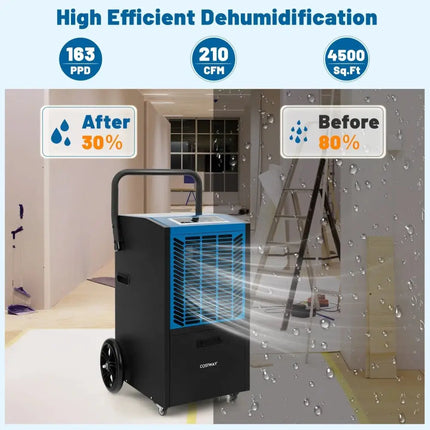 140 Pints Commercial Dehumidifier Crawl Space Dehumidifier with Pump and Drain Hose-Blue Costway