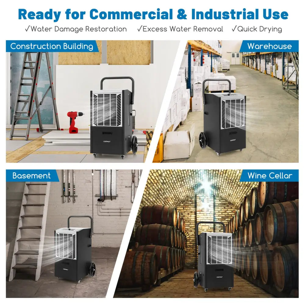 140 Pints Commercial Dehumidifier Crawl Space Dehumidifier with Pump and Drain Hose-White - White - Dehumidifiers