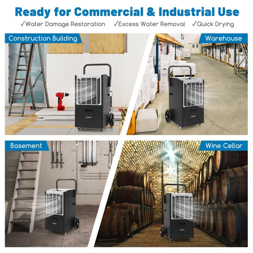 140 Pints Commercial Dehumidifier Crawl Space Dehumidifier with Pump and Drain Hose-White - White - Dehumidifiers