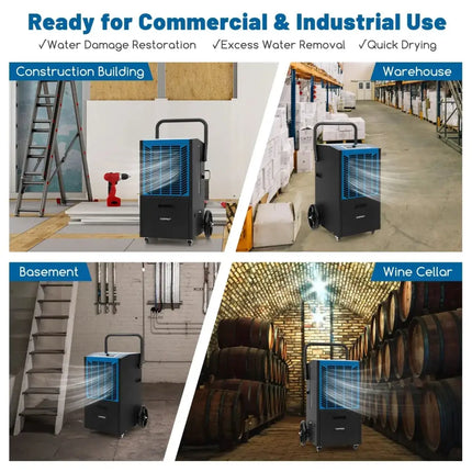 140 Pints Commercial Dehumidifier Crawl Space Dehumidifier with Pump and Drain Hose-Blue Costway