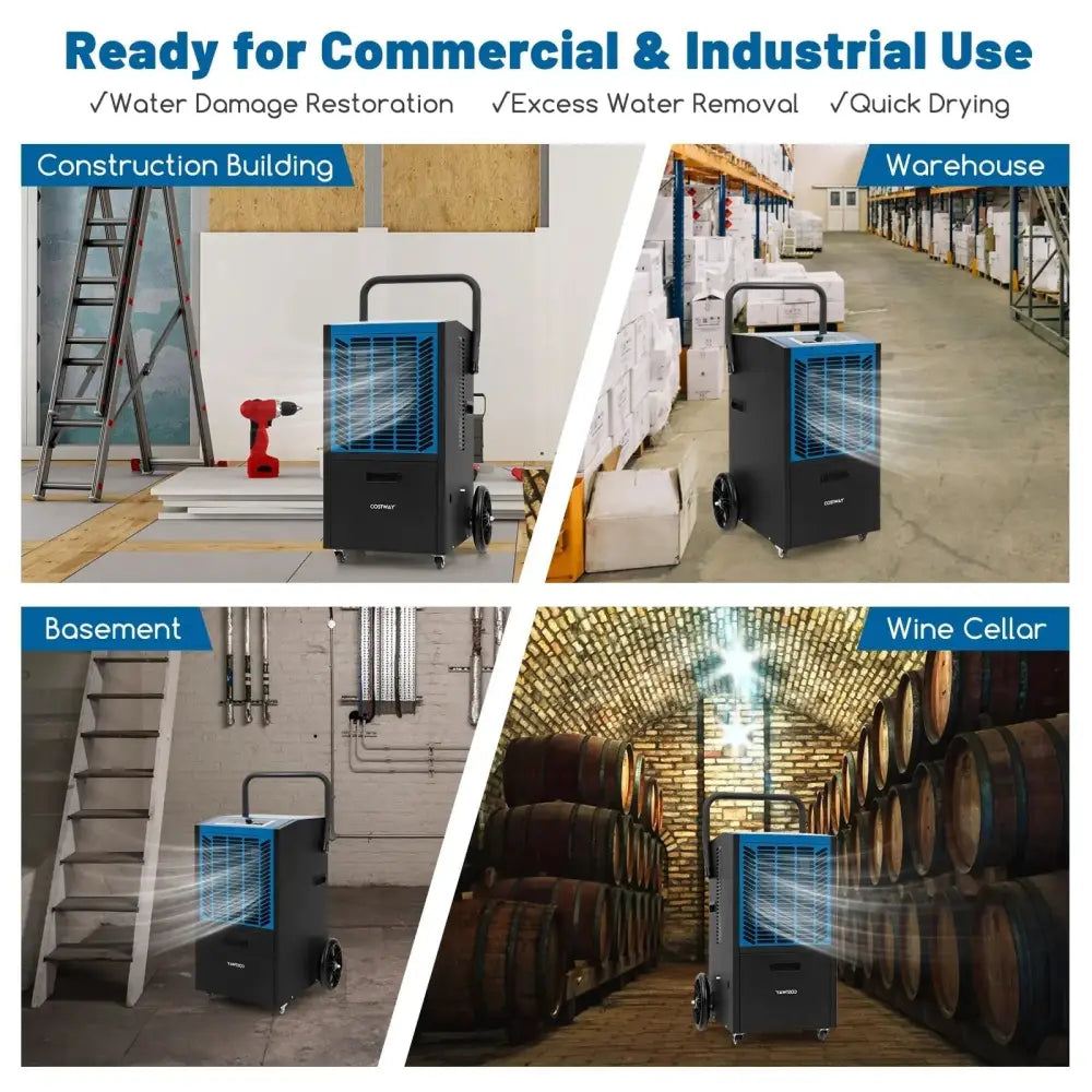 140 Pints Commercial Dehumidifier Crawl Space Dehumidifier with Pump and Drain Hose-Blue Costway