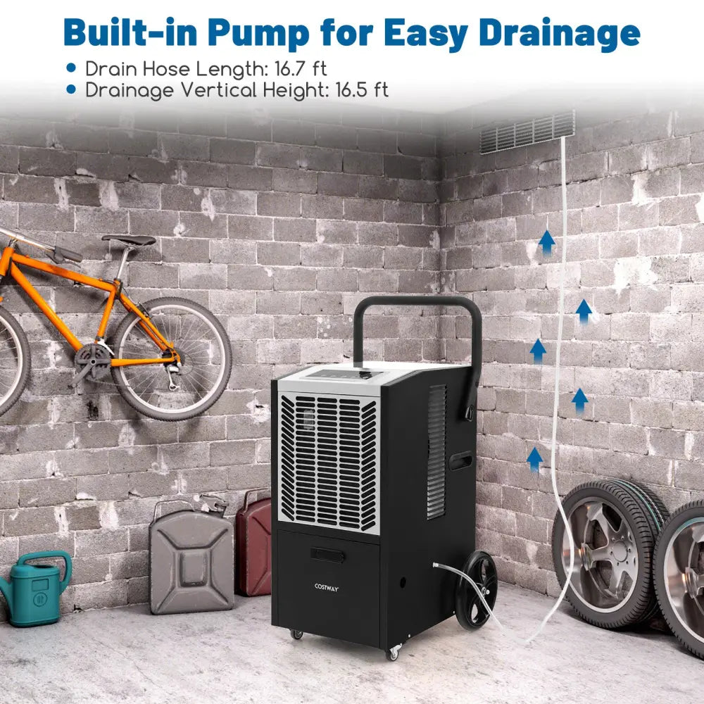 140 Pints Commercial Dehumidifier Crawl Space Dehumidifier with Pump and Drain Hose-White - White - Dehumidifiers