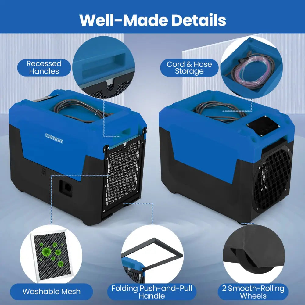 140 Pints Commercial Dehumidifier with Pump and Drain Hose-Blue - Blue - Dehumidifiers