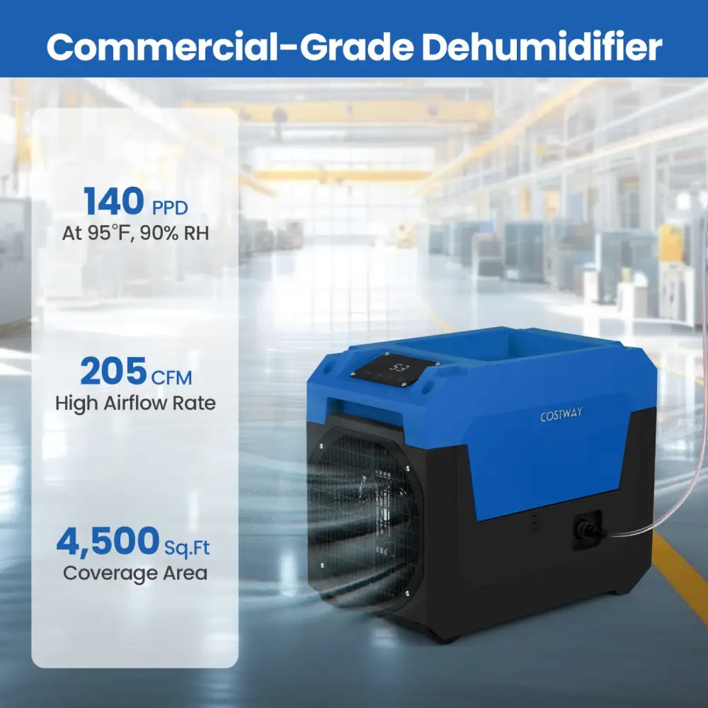 140 Pints Commercial Dehumidifier with Pump and Drain Hose-Blue - Blue - Dehumidifiers
