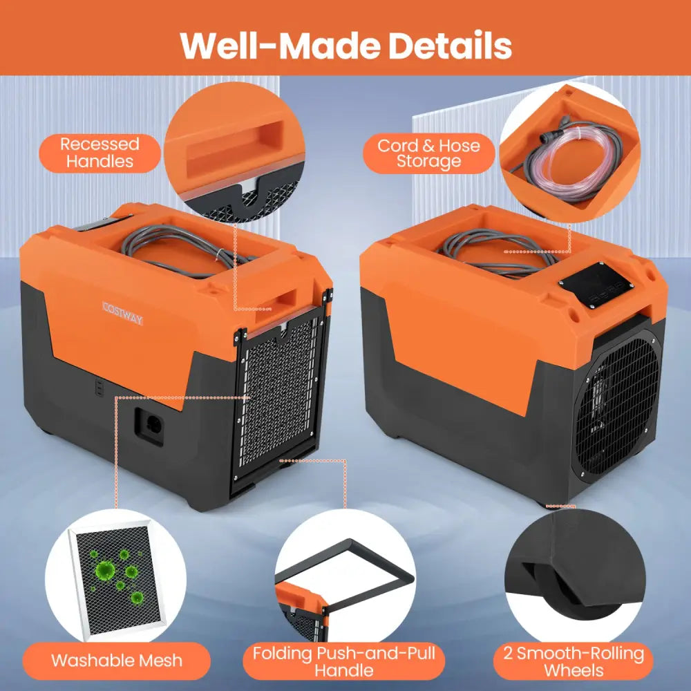 140 Pints Commercial Dehumidifier with Pump and Drain Hose-Orange - Orange - Dehumidifiers