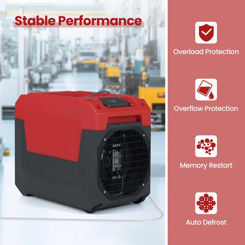 140 Pints Commercial Dehumidifier with Pump and Drain Hose-Red - Red - Dehumidifiers
