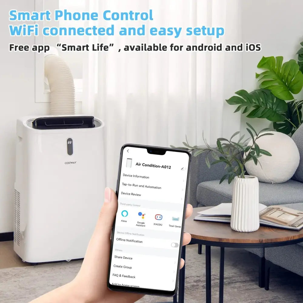 14000 BTU(Ashrae) Portable Air Conditioner with APP and WiFi Control-White Costway