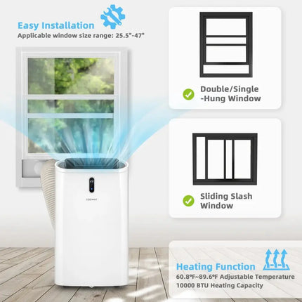 14000 BTU(Ashrae) Portable Air Conditioner with APP and WiFi Control-White Costway