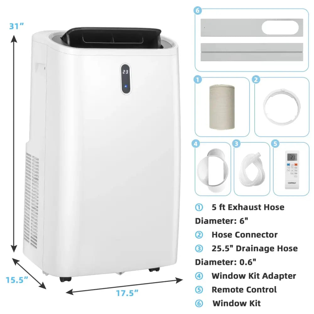 14000 BTU(Ashrae) Portable Air Conditioner with APP and WiFi Control-White Costway