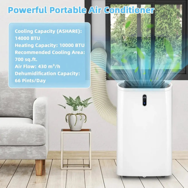 14000 BTU(Ashrae) Portable Air Conditioner with APP and WiFi Control-White Costway